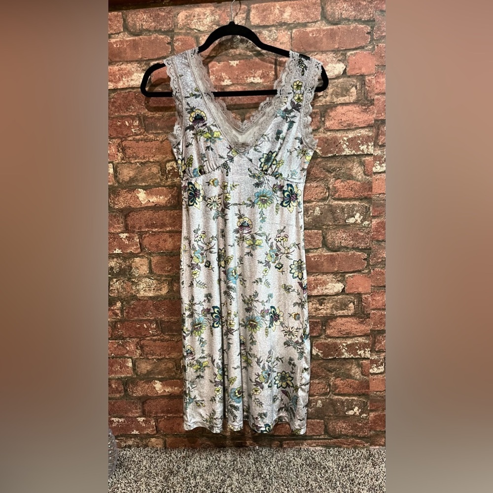 Free people lingerie look midi dress , floral lace trim , velour small